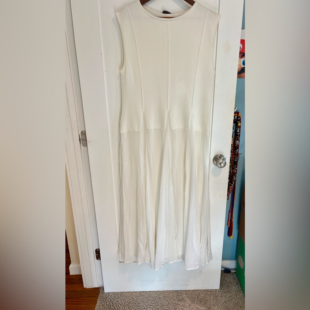 Mint Velvet Maxi Dress Cotton Drop-Waist  L NWT Ivory Mixed Material Coastal - Picture 3 of 13